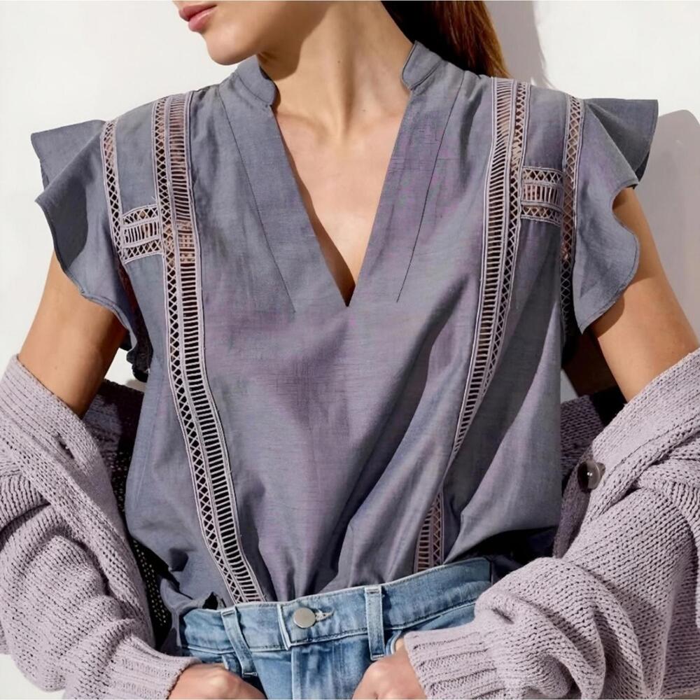 Brochu Walker Havana Crochet Detail Top Gray Blue Small
